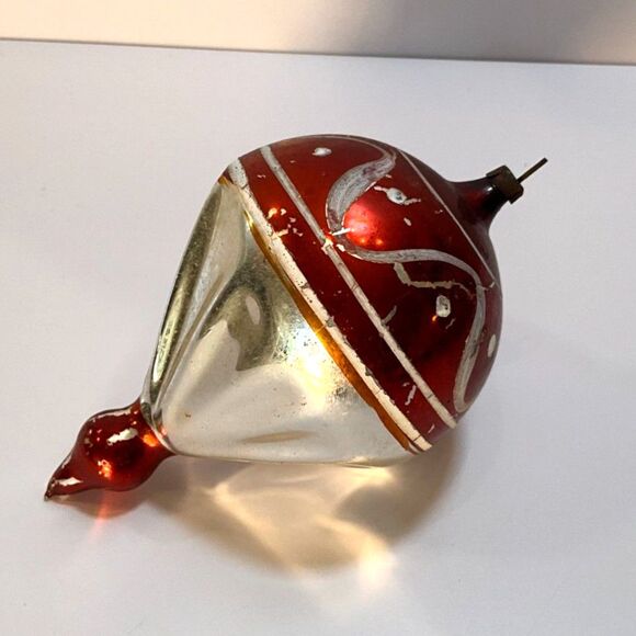 Vintage Mercury Glass Hand Painted Fluted Christmas ornament - Picture 2 of 5